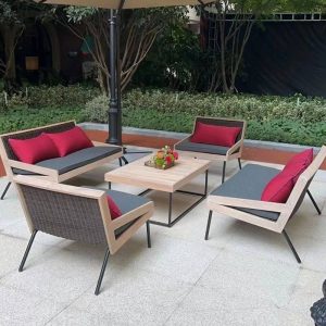 Zeitgenössisches 2-teiliges Patio-Sofa-Set mit Holztisch, weißem Tisch, UV-beständig, Aluminium, 2-teiliges Set (1 Stuhl & 1 Couchtisch)