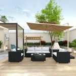 Moderne WeCourtyard Sofakombination aus geflochtenen Ranken in Schwarz mit Glastisch - 4-teiliges Set (2 Sessel & 1 Dreisitzer Sofa & 1 Couchtisch)