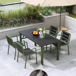 Natürliche Farbe zusammenklappbarer wasserdichter Stahl einfacher Patio-Esstisch, Schwarz, 27,6"L x 27,6"B x 29,5"H, Nur Tisch