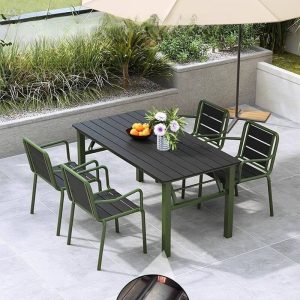 Natürliche Farbe zusammenklappbarer wasserdichter Stahl einfacher Patio-Esstisch, Schwarz, 27,6"L x 27,6"B x 29,5"H, Nur Tisch