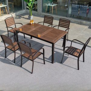 Gartentisch-Set, Kakaofarbener Kunstholztisch, UV-beständig, 5-teilig, Rechteckig mit Stuhl, 47,2"L x 27,6"B x 29,5"H, Tisch & 4 Stühle