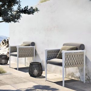 Skandinavische UV-beständige Aluminium-Polster-Gartenarmlehnenstühle in Limettengrün mit 1 Stuhl, Weiß, 35,5"L x 33"B x 30"H