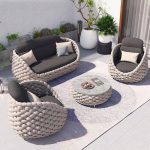 Beige Outdoor-Sofa-Sitzgruppe mit Kreidekissen, Tinte Tiefsitz und gesinterter Stein-Tischplatte, Sofa, 4-teilig, 4-teiliges Set (2 Stühle & 1 3-Personen-Sofa & 1 Couchtisch)