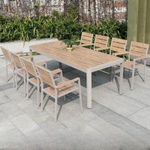 Patio-Esszimmer-Set, Tanne Hergestellter Holz-Tisch, 7-teiliges Set, Rechteckiges Design mit Stuhl, UV-beständig, 71"L x 35"B x 29"H, Tisch & 6 Stühle