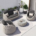 Seilgeflochtene Moderne Outdoor-Sofakombination Grau mit Rock Panel Couchtisch - 3-Sitzer Sofa