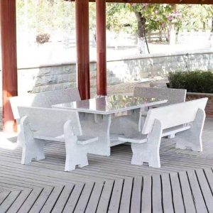 Stein Hellgrau Rechteckiger Patio Esstisch im simplistischen Stil, Grau, Nur Tisch, 47"L x 35"B x 26"H