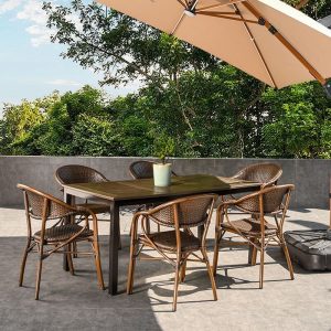 Outdoor-Esstisch mit Legierungsrahmen, wetterfest Cocoa, 5-teilig mit Stuhl, schlichter Stil Tisch, 47"L x 31"B x 28"H, Tisch & 4 Stühle