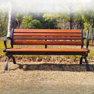 Casual Park Bench with Alloy, Geschwungene Armlehne, Rücken in Sepia, Feuchtigkeitsbeständig, 47"L x 24"B x 31"H