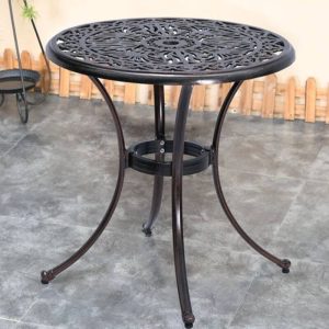 Patio-Esstisch mit kreisförmigem Metall Taupe schlichtem Design, 39,4"L x 39,4"B x 28,3"H, nur Tisch