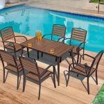 Ovales Patio Esszimmer-Set, Kakaofarbener Kunstholztisch, UV-beständig, 7-teiliges Set mit Stuhl, 63"L x 35"B x 29"H, Tisch & 6 Stühle