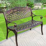 Einfache Antikmessing Metall Gartenbank mit gebogenen Armlehnen und Rücken, 59"L x 24"B x 34"H