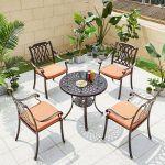Gunmetal Patio-Esstisch mit rundem metallenem einfachem Design, Weiß/Schwarz, Nur Tisch, 24"L x 24"B x 26"H
