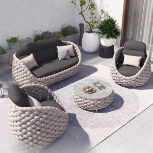Rock Board Couchtisch enthalten Graue WeCourtyard Sofa wasserdicht für draußen - 4-teiliges Set (1 Stuhl & 1 Sofa für zwei Personen & 1 3-Personen-Sofa & 1 Couchtisch)