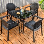 Outdoor-Esstisch mit Polymer Compound Sitzgelegenheit, wetterfeste Midnight Black Tischplatte, 5-teilig, Stuhl, einfacher Stil, Tisch, 35,4"L x 35,4"B x 28,3"H, Tisch & 4 Stühle