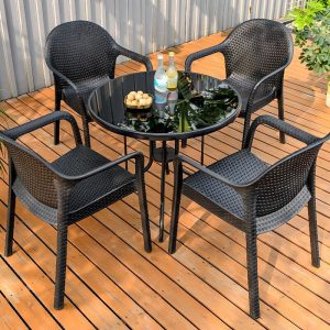 Outdoor-Esstisch mit Polymer Compound Sitzgelegenheit, wetterfeste Midnight Black Tischplatte, 5-teilig, Stuhl, einfacher Stil, Tisch, 35,4"L x 35,4"B x 28,3"H, Tisch & 4 Stühle