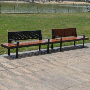 Gerade Arm Gartenbank in natürlicher Farbe mit Art-Deco-Stil, Kohlenstoffstahl, 118"L x 20"B x 22"H