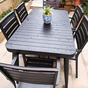 Erweiterbarer simplistischer rechteckiger schwarzer Metall-Patio-Esstisch, nur Tisch, 94"L x 35"B x 30"H