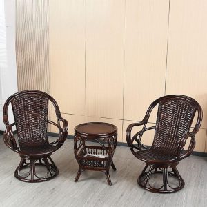 Moderner Einfacher Stil Kakao Rattan Patio Armlehnenstuhl mit UV-Schutz und Drehfunktion, 1 Stuhl, Kaffee