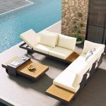 Industrieller Stil WeCourtyard Sofa Kombination Metallgestell für draußen - 3 Teile (3-Sitzer Sofa & 3-Sitzer Mittelposition Sofa & Couchtisch)