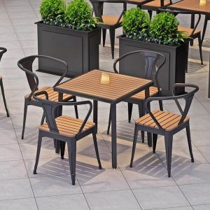 Outdoor-Esstischgarnitur mit Legierungsrahmen, wetterfeste braune 5-teilige Tisch- und Stuhlgarnitur, einfacher Stil, 55,1"L x 27,6"B x 29,5"H, Tisch & 4 Stühle