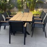 Stoff-Gartentischset in natürlicher Farbe - 7-teiliges Set, wetterfest mit Stuhl, einfachem Stil und Tisch, Champagner, 51,2"L x 35,4"B x 29,5"H, Tisch & 6 Stühle