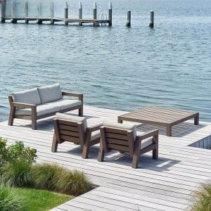 Holzfarbenes Sofa mit Naturholz, UV-beständig für 1, Trendiger Stil, Kissen inklusive, 1 Stück, 1-Sitzer Sofa