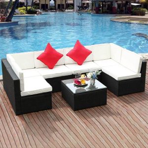 Moderne WeCourtyard Sofakombination aus geflochtenen Ranken, wasserdicht in Schwarz - 3-Sitzer Sofa