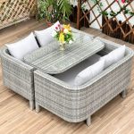 Transparentes 2-teiliges Set Outdoor-Sofagruppe mit Canvas-Bezug, Glastischplatte, grauem Kissen, inklusive Sofa und UV-beständig, 2-teiliges Set (Dreisitzer & Glas-Couchtisch)