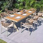 9-teiliges Set Unfertige Farbe Patio Esszimmer-Set mit hergestelltem Holz Tisch, rechteckige Form, Stuhl-Set, UV-beständig, inklusive Tisch, 87"L x 35"B x 30"H, Tisch & 8 Stühle