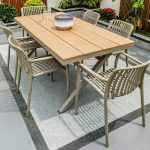 9-teiliges Set unfertige Farbe Patio Esstischgruppe mit hergestelltem Holz Tisch, rechteckige Form, Stuhlset, UV-beständig, inklusive Tisch, 86,6"L x 35,4"B x 29,5"H, Tisch & 8 Stühle