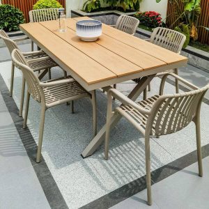 9-teiliges Set unfertige Farbe Patio Esstischgruppe mit hergestelltem Holz Tisch, rechteckige Form, Stuhlset, UV-beständig, inklusive Tisch, 86,6"L x 35,4"B x 29,5"H, Tisch & 8 Stühle