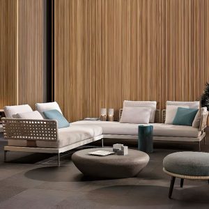 UV-beständige weiße Garten-Sofa-Sitzgruppe mit Holz 1 Tisch und 100% Baumwolle Loveseat, 3-teilig, 3-teiliges Set (Loveseats & 3-Sitzer Sofa & Couchtisch)