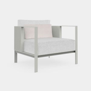 Weißes Sofa mit UV-beständigem Rahmen, Kissen, Edelstahlrahmen, Sitzplatz für 1 Person, trendiger Stil und Polster, 1-Sitzer Sofa