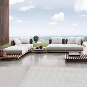 Kreide Outdoor Sofa Sitzgruppe mit Metal Ink Tisch und 100% Baumwolle gepolsterter Rückenstuhl, 3-teilig, 3-teiliges Set (2 Stühle & 1 Couchtisch)