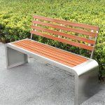 Einfache braune Parkbank aus Legierung mit Rückenlehne, 47"L x 16"B x 31"H