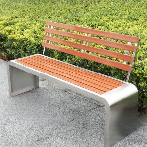 Einfache braune Parkbank aus Legierung mit Rückenlehne, 47"L x 16"B x 31"H