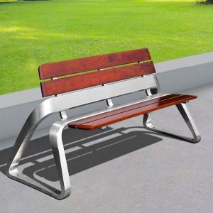 Edelstahl Modische Metall Parkbank mit Rückenlehne und hydrophober Oberfläche, Edelstahl, 71"L x 24"B x 30"H