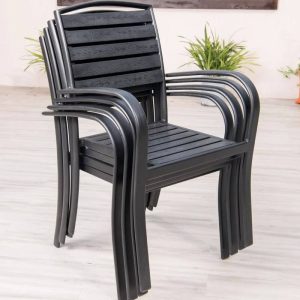 Outdoor-Esstischgarnitur mit Legierungsrahmen, wetterfeste Mitternachtsschwarze 5-teilige Stühle, schlichter Stil Tisch, 59.1"L x 35.4"B x 29.1"H, Tisch & 4 Stühle