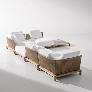 Weiße Naturholz-Sofa für 1 Person mit Kissen - UV-beständiger trendiger Stil mit Polster, Mittelsofa