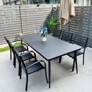 Patio-Essset mit Stahltisch, Rundform Midnight Black, Stuhl, UV-beständig, 5-teilig, moderner einfacher Stil, 31,5"L x 31,5"B x 29,5"H, Tisch & 4 Stühle