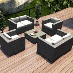 100% Baumwolle Weiß gepolsterter Rücken Outdoor Sitzgruppe 5-teiliges Set mit 1 Tisch & Stuhl, Transparenter Tisch, 5-teiliges Set (2 Stühle & 2 Loveseats & Couchtisch)