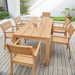 Holzfarbe Patio Esstischset mit künstlicher Holzplatte, rechteckig, Stuhl, UV-beständig, 5-teilig, moderner einfacher Stil, Tisch & 4 Stühle, 72"L x 35"B x 29"H