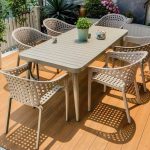 Hellgraues 9-teiliges Gartentisch-Set, Stahltischplatte, rechteckige Form, Stuhl, UV-beständig, moderner einfacher Stil, 79"L x 39"B x 28"H, Tisch & 8 Stühle