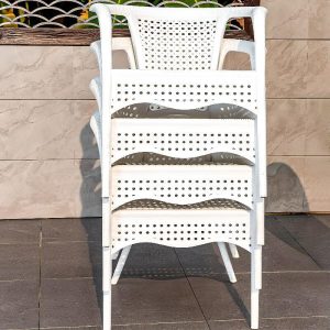 Outdoor-Esstisch in Kreide mit flammhemmendem Stahltisch, 7-teiliges Set mit Stuhl, einfacher Stil, 63"L x 35.5"B x 28.3"H, Tisch & 6 Stühle