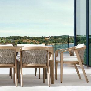 Moderne Kreide wasserdichte Naturholz Outdoor Seitenstuhl mit Kissen, 1 Stuhl, 26"L x 22"B x 33"H