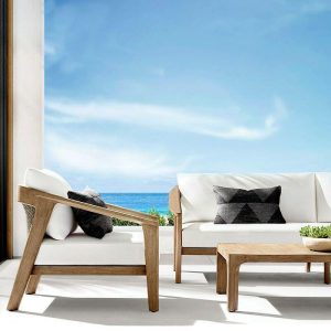 Modernes, wasserbeständiges, aus Wein geflochtenes Teakholz WeCourtyard Sofa für draußen - Loveseat