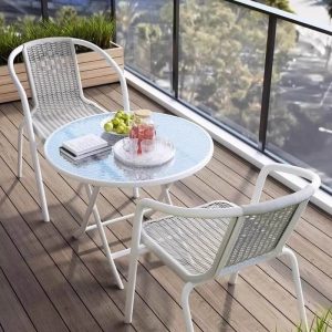 4-teiliges klares rundes Outdoor-Esstischset mit Polymer-Sitzmöbeln, UV-geschützt mit Stuhl und Tisch, 31,5"L x 31,5"B x 28"H, Tisch & 3 Stühle