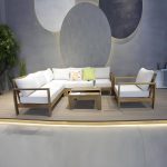Weißes bequemes Kissen inbegriffen Courtyard Sofa Metallgestell für draußen - 4-teilig(Ecksessel&Linksarmige Loveseat&Rechtsarmige Loveseat&Teetisch)