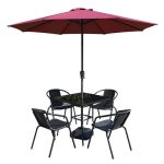 Outdoor-Essset mit Polymer-Sitz, quadratisch, Mitternachtsschwarz, UV-geschützt, 5-teiliges Set, Stuhl & Tisch, Schwarz, 35"L x 35"B x 28"H, Tisch & 4 Stühle