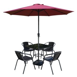 Outdoor-Essset mit Polymer-Sitz, quadratisch, Mitternachtsschwarz, UV-geschützt, 5-teiliges Set, Stuhl & Tisch, Schwarz, 35"L x 35"B x 28"H, Tisch & 4 Stühle